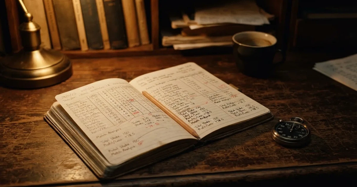 An open notebook with a pencil and a stopwatch on a wooden table
