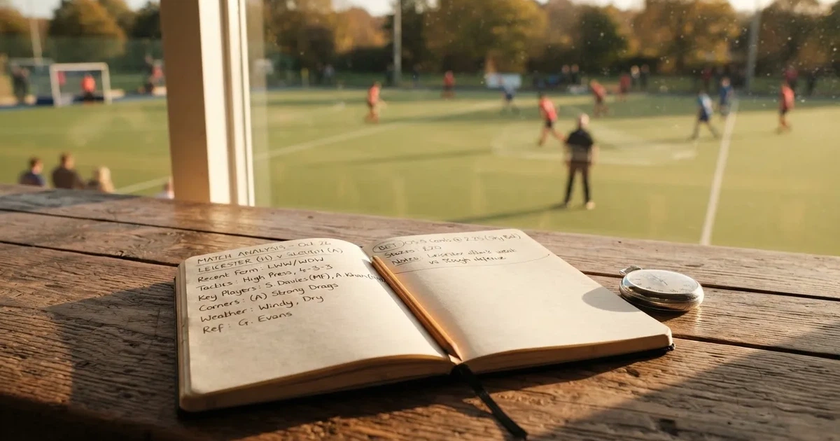 An open notebook with a pencil and a stopwatch on a wooden table