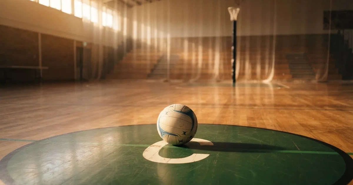 A ball on the centre spot of a grass pitch in morning light
