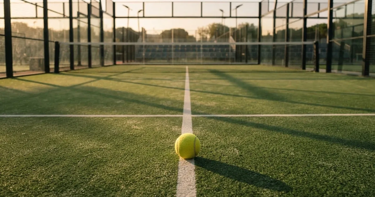 A ball on the centre spot of a grass pitch in morning light